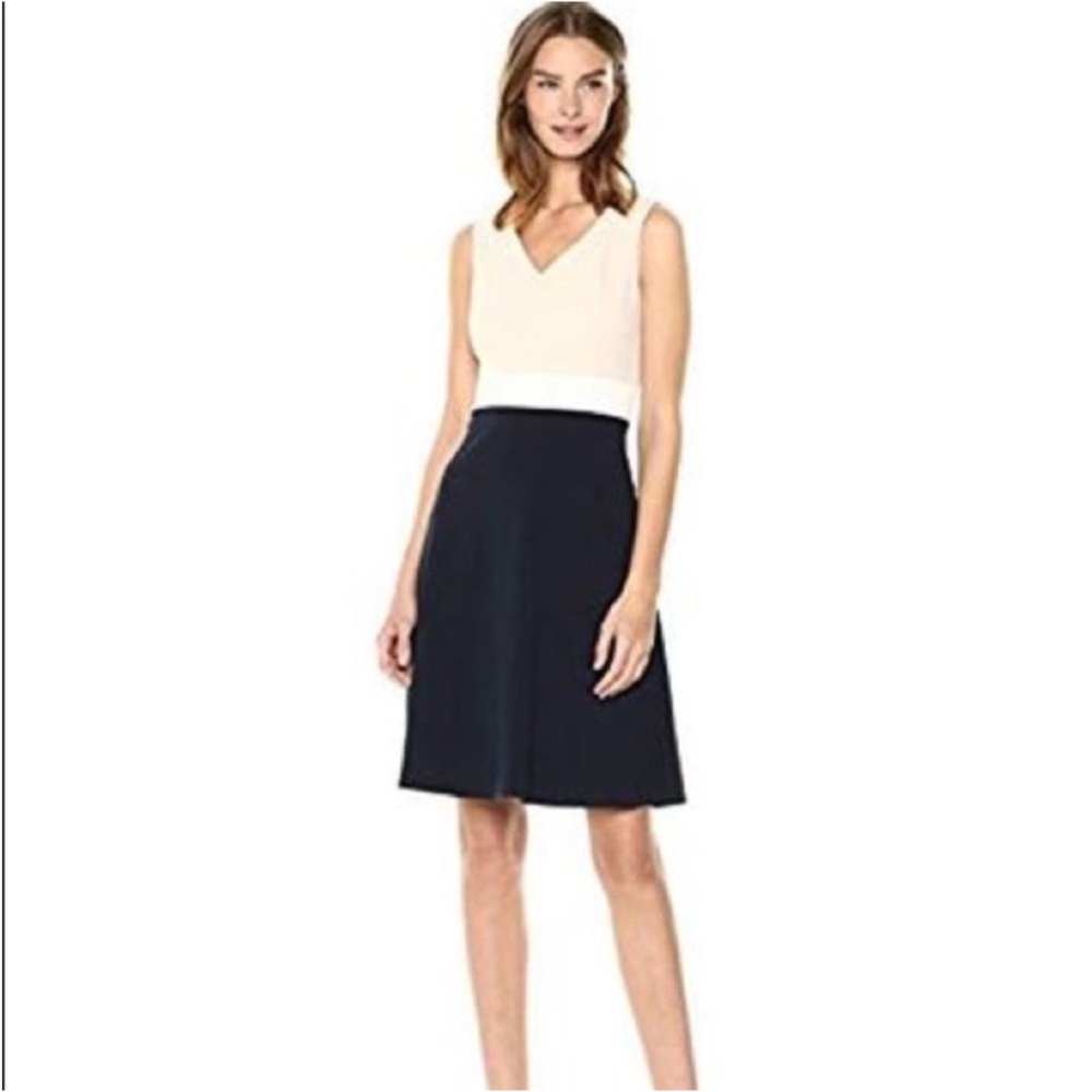 Tommy Hilfiger Womens Scuba Crepe V-Neck Colorblock Dress